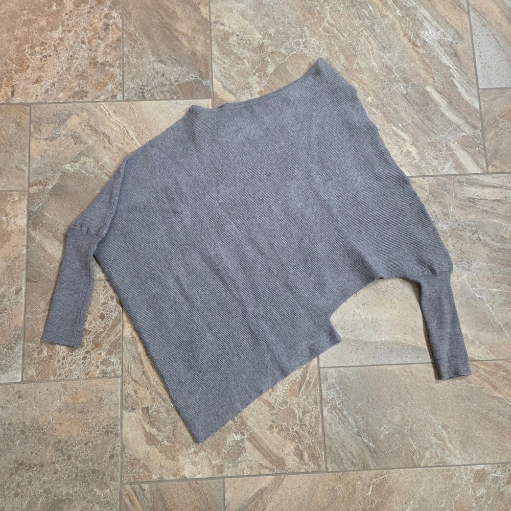 Fashion Nova Grey Ribbed Asymmetrical Dolman Sleeve‎ Sweater Top Women's M